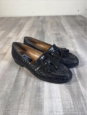 Cole Haan Bragano Mens 9 M Woven Leather Driving Shoes Loafers Black Tassel